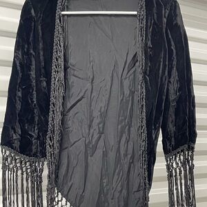 Vintage MW Black Velvet Fringe Kimono Jacket